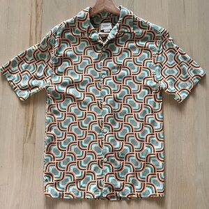 Pull&Bear Geometric Pattern Shirt in Green and Orange